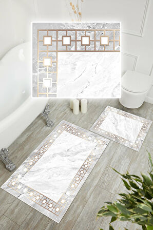 Dijital Baskı Klasik Kaymaz Taban 2li Set Banyo Paspası Klozet Takımı (50x60cm-60x100cm)