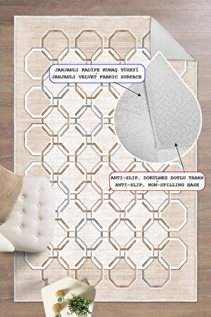 Geometrik Desenli Dekoratif Kaymaz Taban Yıkanabilir Salon Halısı
