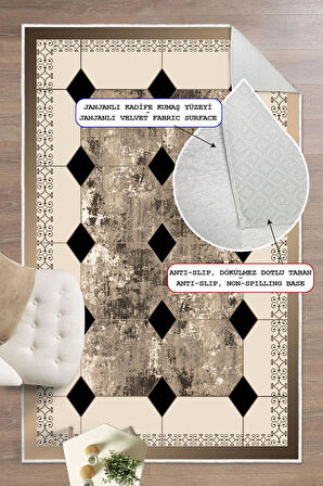 Çerçeve Desenli Dekoratif Kaymaz Taban Yıkanabilir Dijital Baskılı Salon Halısı