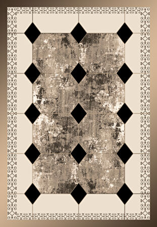 Çerçeve Desenli Dekoratif Kaymaz Taban Yıkanabilir Dijital Baskılı Salon Halısı