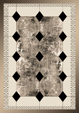 Çerçeve Desenli Dekoratif Kaymaz Taban Yıkanabilir Dijital Baskılı Salon Halısı