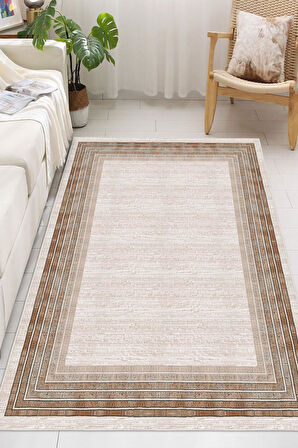 Çerçeve Desenli Dijital Baskılı Dekoratif Kaymaz Taban Yıkanabilir Salon Halısı