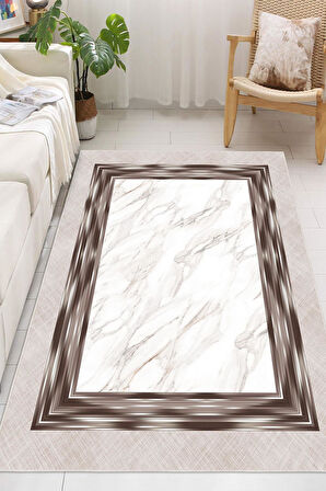 Dijital Baskılı Çerçeveli Dekoratif Kaymaz Taban Yıkanabilir Salon Halısı