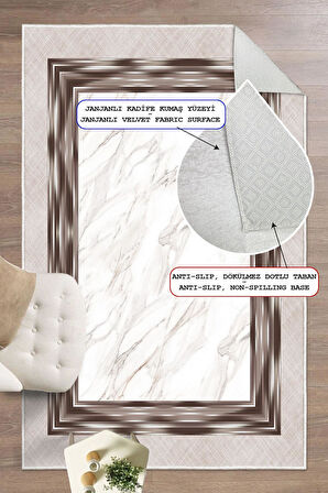 Dijital Baskılı Çerçeveli Dekoratif Kaymaz Taban Yıkanabilir Salon Halısı