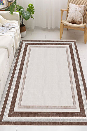 Dijital Baskılı Çerçeve Desenli Dekoratif Kaymaz Taban Yıkanabilir Salon Halısı Yolluk