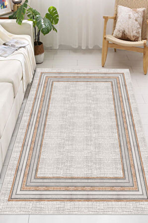 Dijital Baskılı Çerçeveli Dekoratif Kaymaz Taban Yıkanabilir Halı Salon Halısı