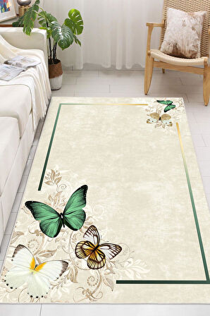 Dijital Baskılı Kelebek Desenli Dekoratif Kaymaz Taban Yıkanabilir Halı Salon Halısı Yolluk