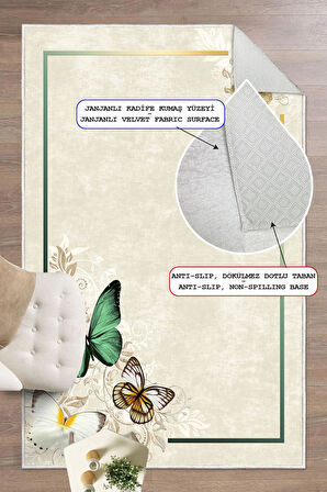 Dijital Baskılı Kelebek Desenli Dekoratif Kaymaz Taban Yıkanabilir Halı Salon Halısı Yolluk