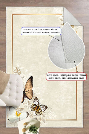 Dijital Baskılı Dekoratif Kaymaz Taban Yıkanabilir Kelebek Desen Halı Salon Halısı Yolluk Mutfak Halısı