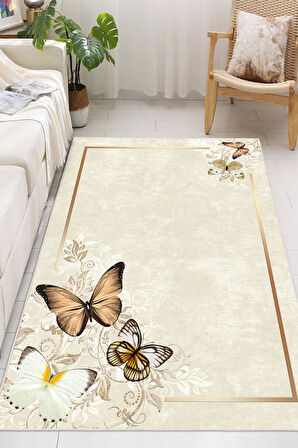 Dijital Baskılı Dekoratif Kaymaz Taban Yıkanabilir Kelebek Desen Halı Salon Halısı Yolluk Mutfak Halısı