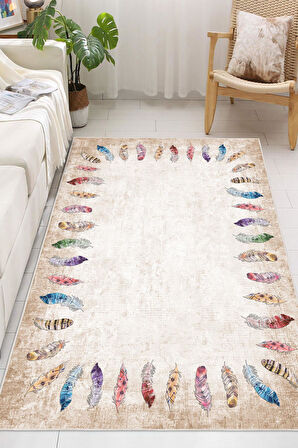 Dijital Baskılı Tüy Desen Dekoratif Kaymaz Taban Yıkanabilir Halı Salon Halısı Yolluk