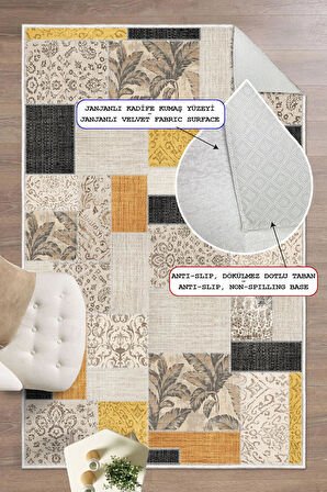 Dijital Baskılı Dekoratif Patchwork Kilim Kaymaz Taban Yıkanabilir Halı