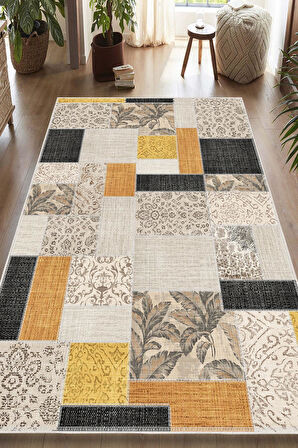 Dijital Baskılı Dekoratif Patchwork Kilim Kaymaz Taban Yıkanabilir Halı