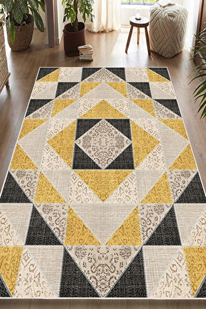 Dijital Baskılı Dekoratif Patchwork Kilim Desenli Kaymaz Taban Yıkanabilir Halı