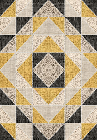 Dijital Baskılı Dekoratif Patchwork Kilim Desenli Kaymaz Taban Yıkanabilir Halı
