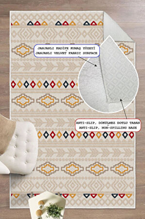 Dijital Baskılı Dekoratif Kaymaz Taban Yıkanabilir Kilim Desenli Salon Halısı