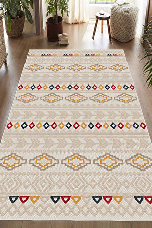 Dijital Baskılı Dekoratif Kaymaz Taban Yıkanabilir Kilim Desenli Salon Halısı