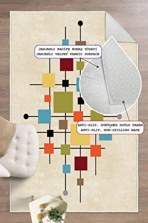 Dijital Baskılı Geometrik Desenli Dekoratif Kaymaz Taban Yıkanabilir Salon Halısı Yolluk