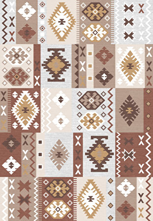 Dijital Baskılı Dekoratif Kilim Desen Kaymaz Taban Yıkanabilir Salon Halısı Yolluk