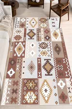 Dijital Baskılı Dekoratif Kilim Desen Kaymaz Taban Yıkanabilir Salon Halısı Yolluk