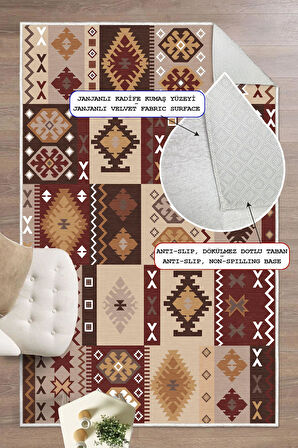 Dijital Baskılı Dekoratif Kaymaz Taban Yıkanabilir Kilim Desen Salon Halısı Yolluk