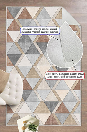 Dijital Baskılı Dekoratif Kaymaz Taban Yıkanabilir Geometrik Desen Halı Salon Halısı Yolluk