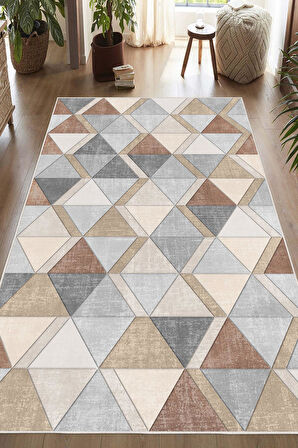 Dijital Baskılı Dekoratif Kaymaz Taban Yıkanabilir Geometrik Desen Halı Salon Halısı Yolluk
