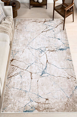 Dijital Baskılı Dekoratif Kaymaz Taban Yıkanabilir Mermer Desen Halı Salon Halısı Yolluk