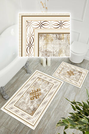 Dijital Baskı Klasik Kaymaz Taban 2li Set Banyo Paspası Klozet Takımı (50x60cm-60x100cm)