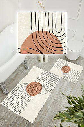 Dijital Baskı Art Serisi Kaymaz Taban 2li Set Banyo Paspası Klozet Takımı (50x60cm-60x100cm)