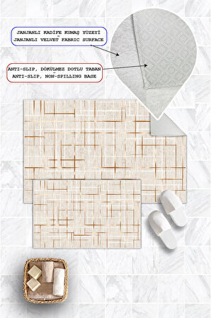 Dijital Baskı Çizgi Desen Kaymaz Taban 2li Set Banyo Paspası Klozet Takımı (50x60cm-60x100cm)