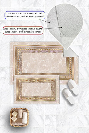 Dijital Baskı Çerçeveli Kaymaz Taban 2li Set Banyo Paspası Klozet Takımı (50x60cm-60x100cm)