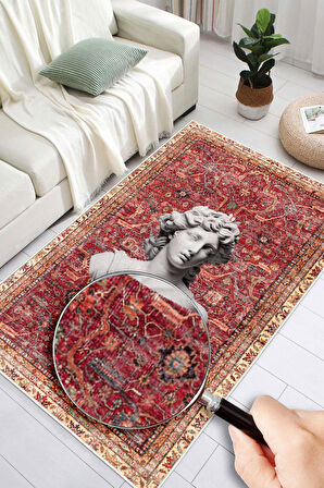 Bordo Kilim Antik Büst Desenli Kaymaz Taban Yıkanabilir Halı