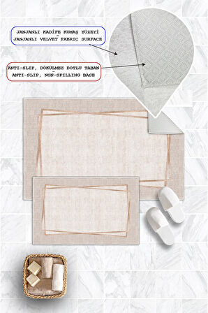 Dijital Baskı Çerçeveli Kaymaz Taban 2li Set Banyo Paspası Klozet Takımı (50x60cm-60x100cm)