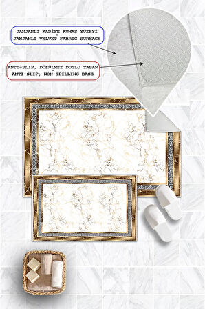 Dijital Baskı Çerçeveli Kaymaz Taban 2li Set Banyo Paspası Klozet Takımı (50x60cm-60x100cm)