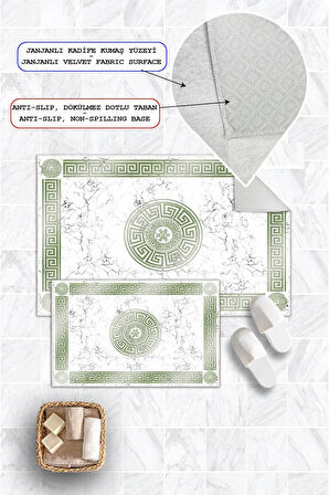 Dijital Baskı Mermer Desen Kaymaz Taban 2li Set Banyo Paspası Klozet Takımı (50x60cm-60x100cm)
