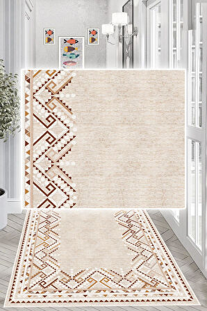 Dijital Baskılı Dekoratif Kaymaz Taban Yıkanabilir Kilim Yolluk Antre Hol Halısı Salon Halısı