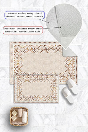 Dijital Baskı Kilim Desen Kaymaz Taban 2li Set Banyo Paspası Klozet Takımı (50x60cm-60x100cm)