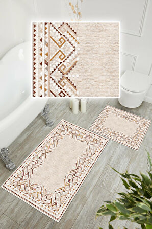 Dijital Baskı Kilim Desen Kaymaz Taban 2li Set Banyo Paspası Klozet Takımı (50x60cm-60x100cm)