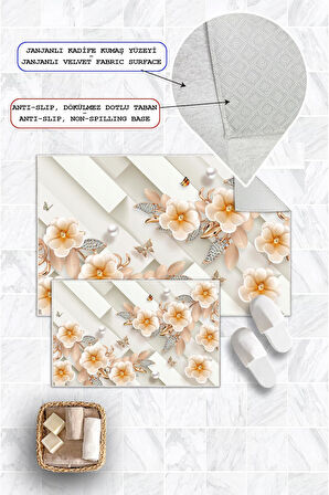 Dijital Baskı Çicek Desen Kaymaz Taban 2li Set Banyo Paspası Klozet Takımı (50x60cm-60x100cm)