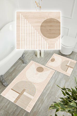 Dijital Baskı Modern Kaymaz Taban 2li Set Banyo Paspası Klozet Takımı (50x60cm-60x100cm)