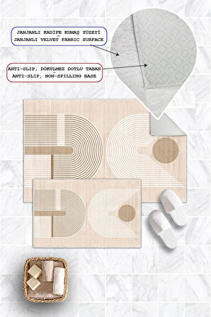 Dijital Baskı Modern Kaymaz Taban 2li Set Banyo Paspası Klozet Takımı (50x60cm-60x100cm)