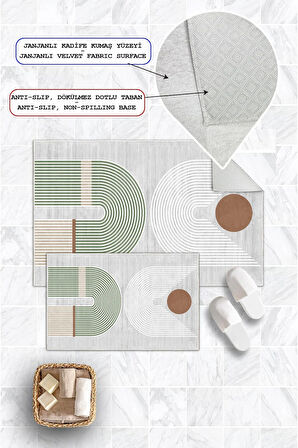 Dijital Baskı Modern Kaymaz Taban 2li Set Banyo Paspası Klozet Takımı (50x60cm-60x100cm)