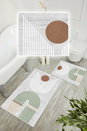 Dijital Baskı Modern Kaymaz Taban 2li Set Banyo Paspası Klozet Takımı (50x60cm-60x100cm)