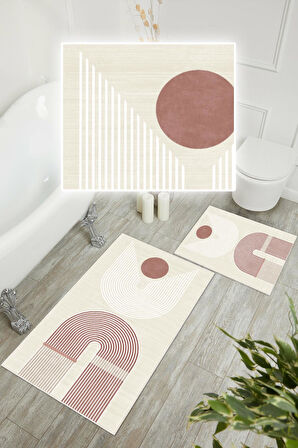 Dijital Baskı Modern Kaymaz Taban 2li Set Banyo Paspası Klozet Takımı (50x60cm-60x100cm)