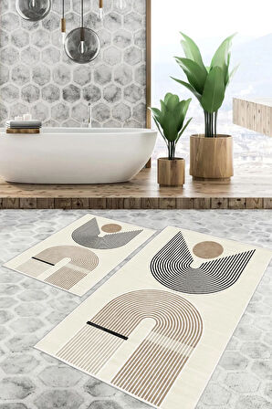 Dijital Baskı Modern Kaymaz Taban 2li Set Banyo Paspası Klozet Takımı (50x60cm-60x100cm)