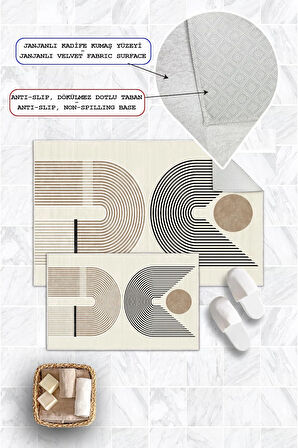 Dijital Baskı Modern Kaymaz Taban 2li Set Banyo Paspası Klozet Takımı (50x60cm-60x100cm)