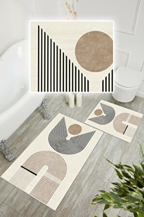 Dijital Baskı Modern Kaymaz Taban 2li Set Banyo Paspası Klozet Takımı (50x60cm-60x100cm)
