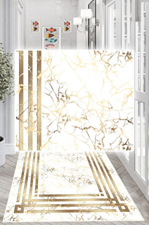 Dijital Baskılı Dekoratif Kaymaz Taban Yıkanabilir Çerceveli Yolluk Antre Hol Halısı Salon Halısı