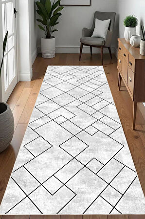 Dijital Baskılı Geometrik Desen Dekoratif Kaymaz Taban Yıkanabilir Yolluk Antre Hol Halısı Salon Halısı